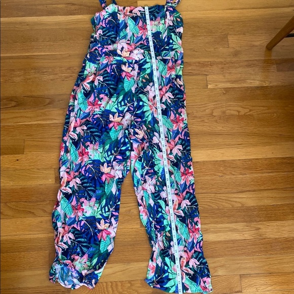 LOFT Blue and Pink Floral Jumpsuit with Wide-Leg Cropped Pants - Picture 4 of 4